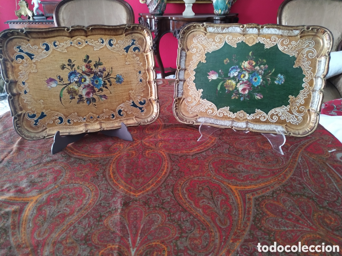 Antiques: Pareja de bandejas florentinas .Hacia 1985