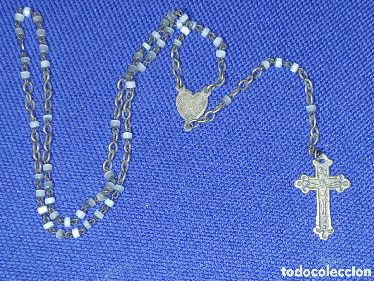 Antig&uuml;edades: Antiguo Rosario peque&ntilde;o para virgen o santo de lat&oacute;n y n&aacute;car,virgen y jes&uacute;s crucificado