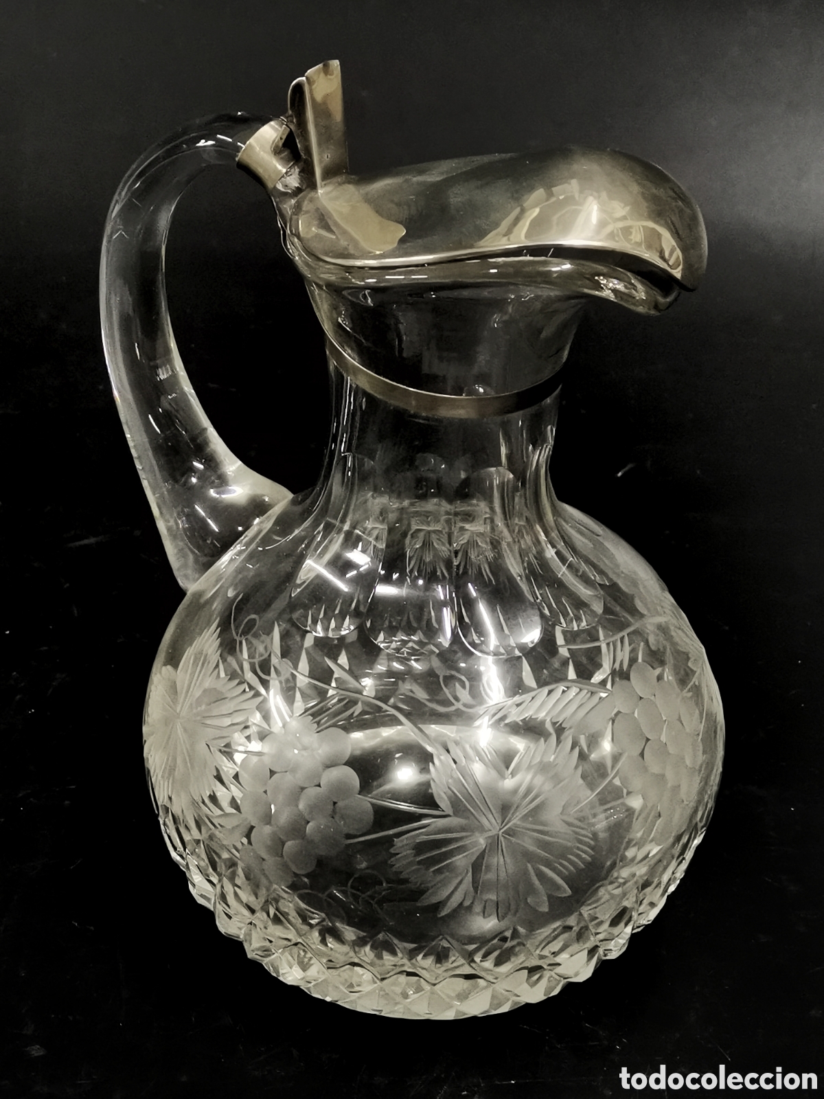 Antiguidades: JARRA DE CRISTAL Y PLATA 925 PUNZONADA PRECIOSO LABRADO Y DETALLADO DISE&Ntilde;O