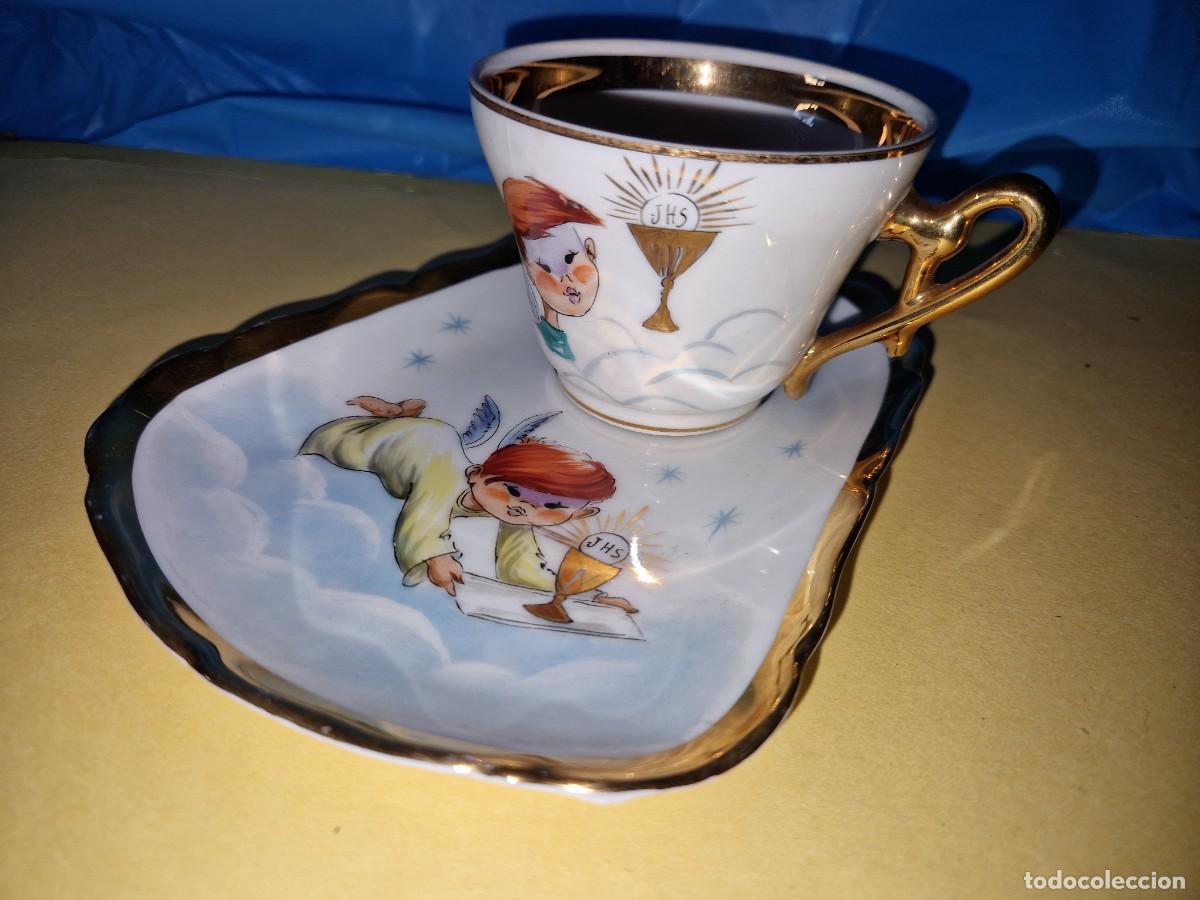 Antiguidades: Antiguo juego taza y plato recuerdo mi primera comunion porcelana