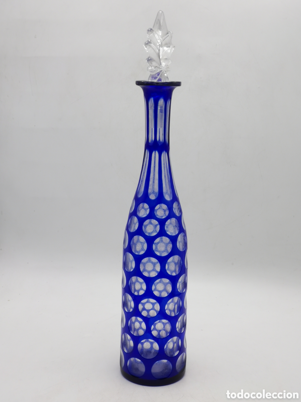 Antiquit&eacute;s: PRECIOSA BOTELLA EN CRISTAL DOBLE AZUL LAPIZADO