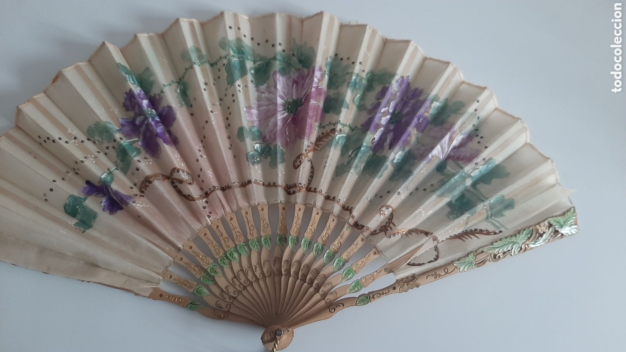 Antiques: Abanico flores antiguo pintado a mano