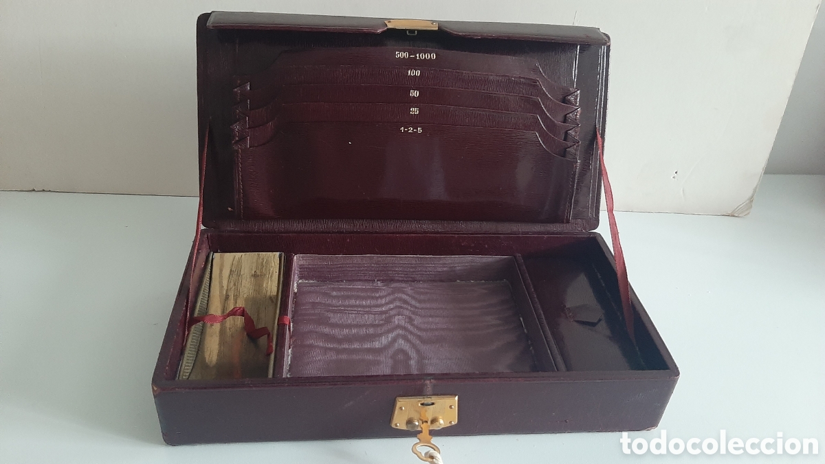 Antiques: Caja piel antigua para billetes/monedas