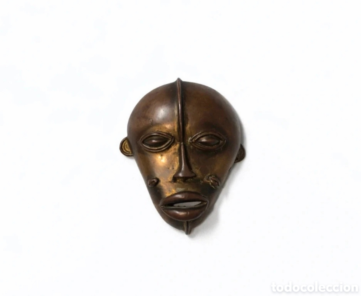Antig&uuml;edades: M&aacute;scara africana de bronce macizo estilo tribal Baul&eacute;, decoraci&oacute;n &eacute;tnica vintage