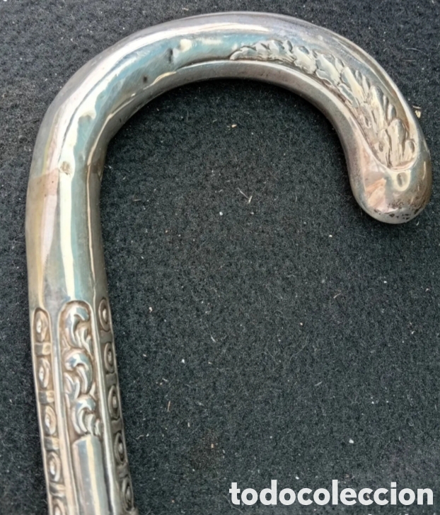 Antig&uuml;edades: Antiguo precioso Baston empu&ntilde;adura de baston de plata contrastada y madera ex&oacute;tica
