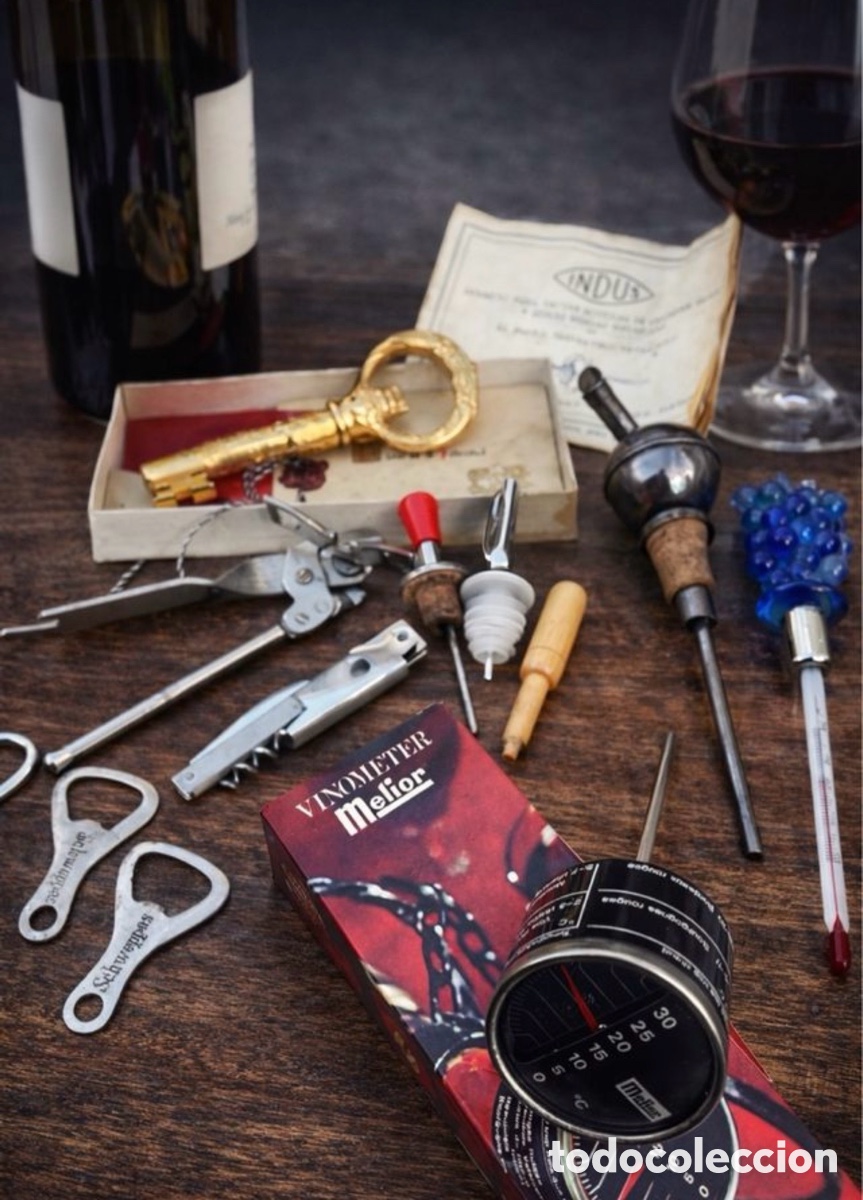 Oggetti Antichi: Excepcional Lote Accesorios Vino: Vin&oacute;metro, Aireador de &eacute;poca