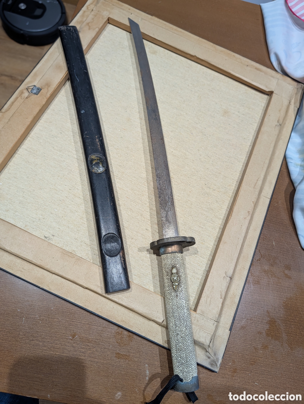 Antig&uuml;edades: Antiguo Wakizashi Japones Mumei Periodo Edo Siglo XVIII a XIX Hoja con Horimono Floral y Koshirae Or
