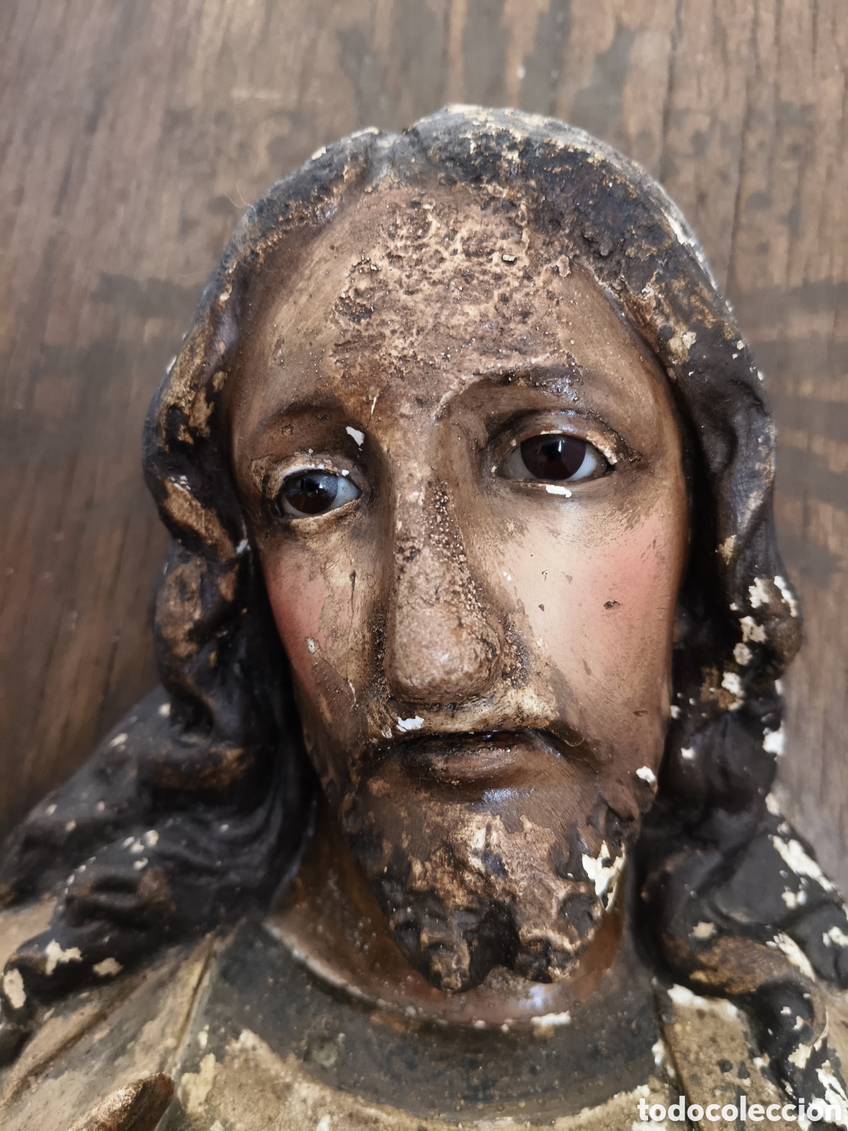 Antig&uuml;edades: Relieve Imagen Sagrado Coraz&oacute;n de Jesus pasta de madera Olot Iglesia capilla convento