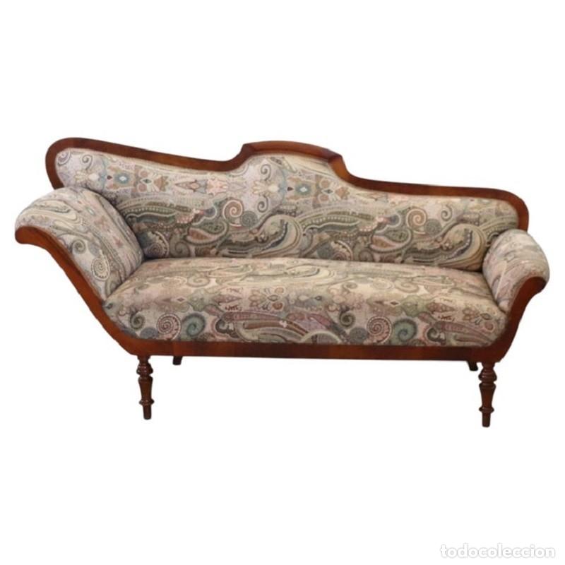 Antig&uuml;edades: Sof&aacute; o chaise longue antiguo de nogal, Italia, siglo XIX