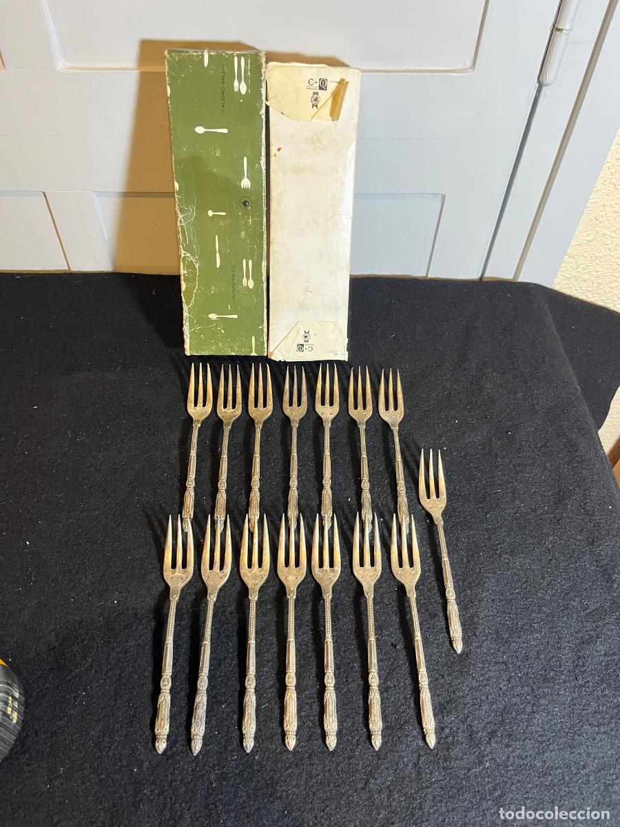 Antiguidades: Lote 13 Tenedores Postre Alpaca Gallo Vintage Caja Original Cuberter&iacute;a Antigua