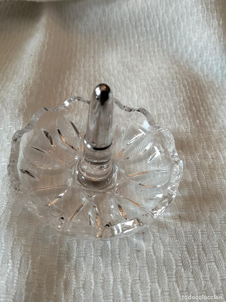 Antig&uuml;edades: PORTA ANILLOS VINTAGE CRISTAL TALLADO Y PLATA DE LEY