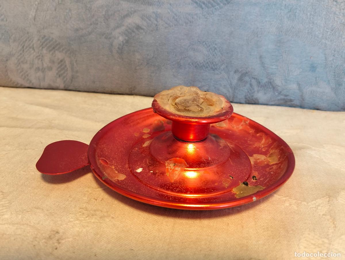 Antiques: Palmatoria candelabro candelero de aluminio rosa o rojo con asa vintage Mid Century de los a&ntilde;os 60