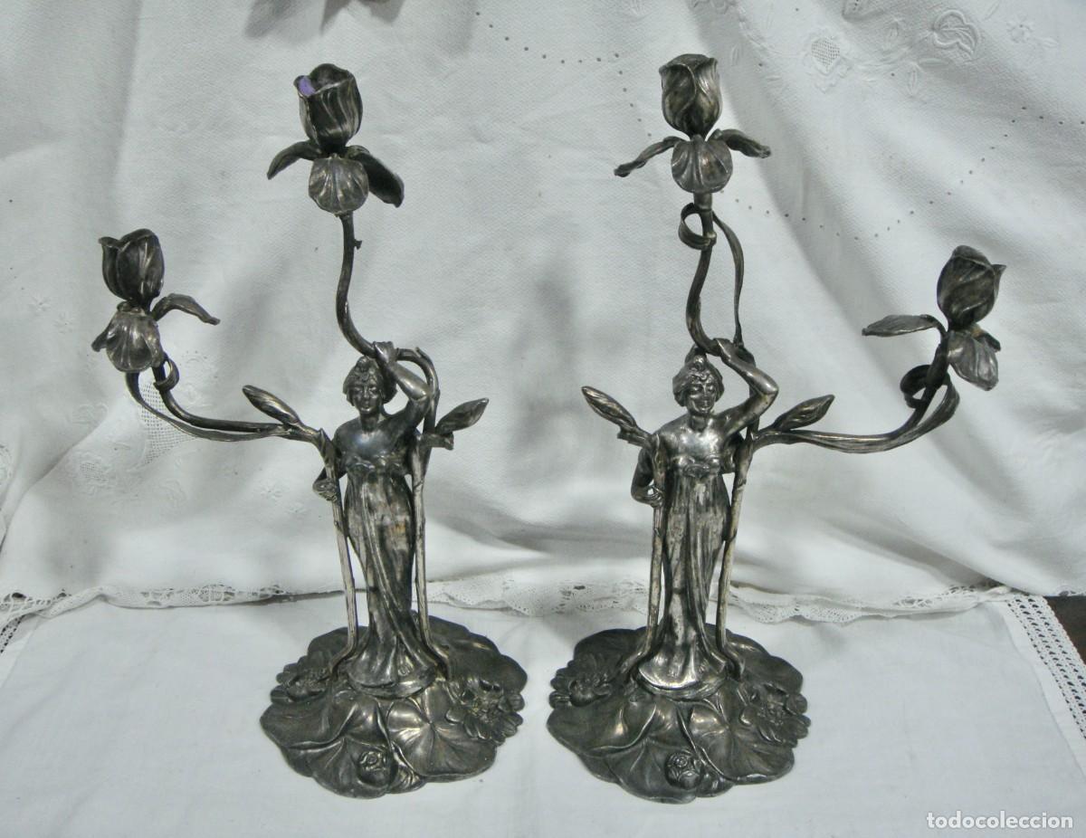 Antiquit&eacute;s: Pareja de Candelabros Modernistas Art Nouveau &middot; ca. 1900&ndash;1920