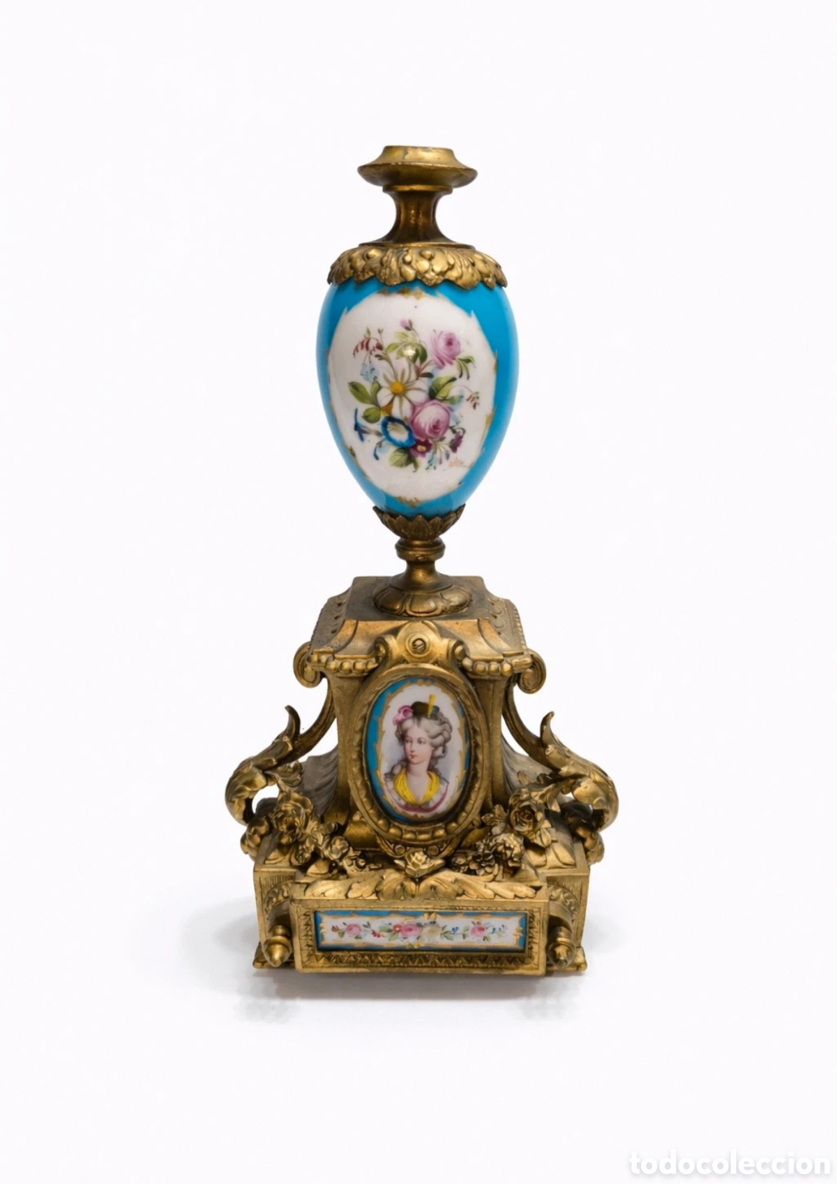 Antig&uuml;edades: Pieza decorativa antigua estilo Luis XVI en bronce y porcelana pintada a mano
