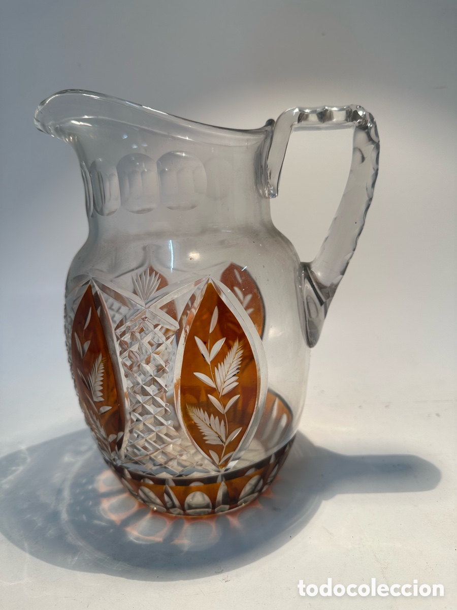 Antig&uuml;edades: PRECIOSA JARRA DE AGUA. CRISTAL TALLADO BOHEMIA. COLOR AMBAR. SIGLO XX.