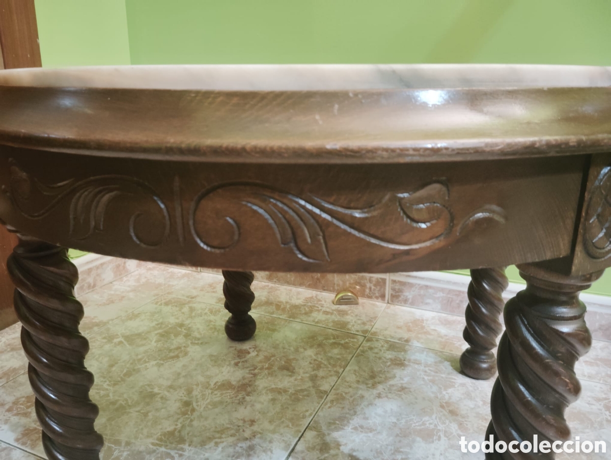 Antig&uuml;edades: Mesa redonda m&aacute;rmol y madera - Foto 1