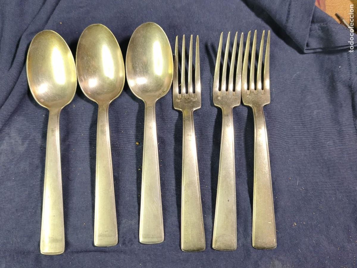 Antig&uuml;edades: Lote 6 Cubiertos Ercuis (Francia) - Metal Plateado - Estilo Art D&eacute;co / Mid-Century - Alta Orfebrer&iacute;a