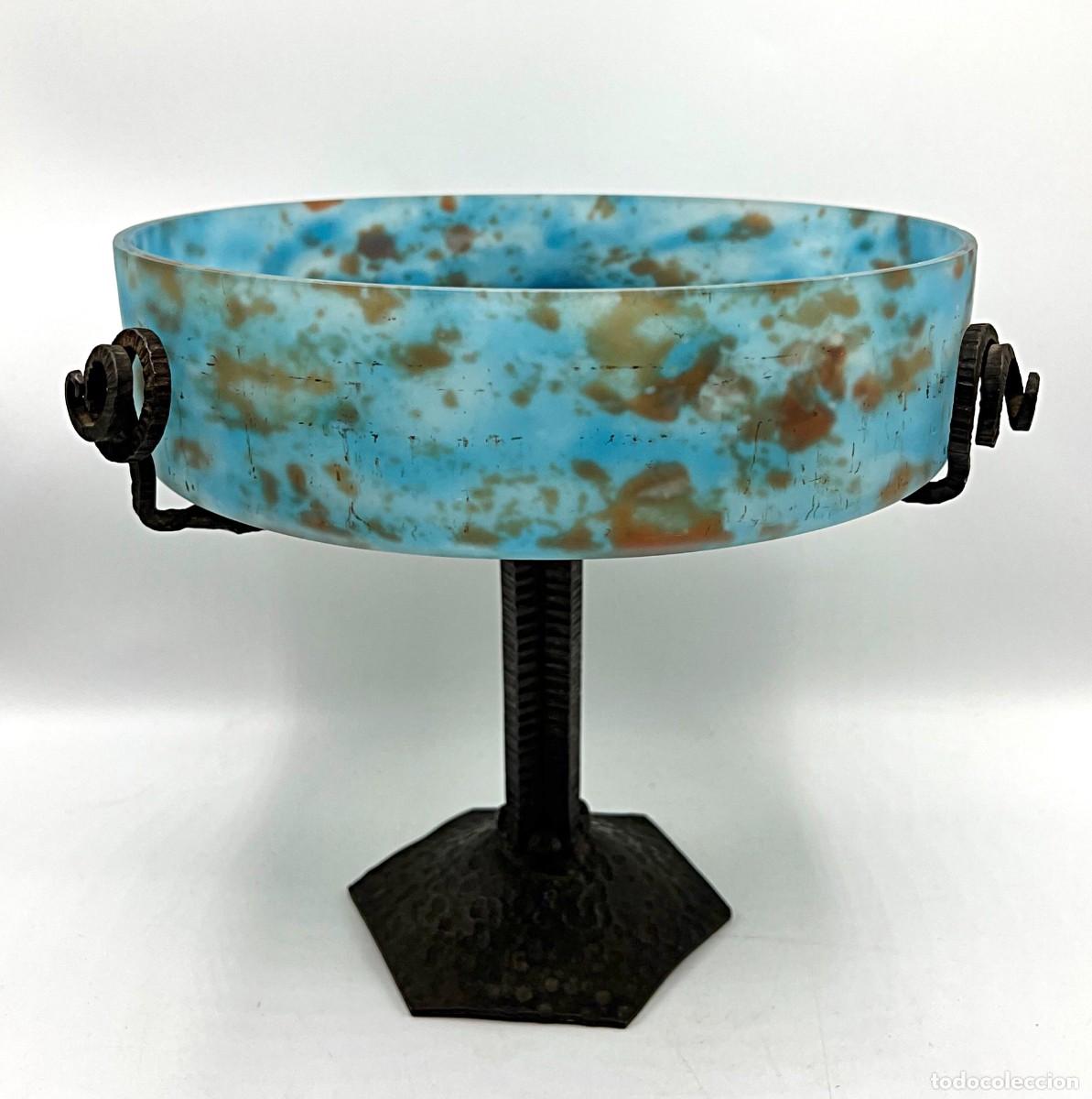 Antig&uuml;edades: Copa Centro mesa cristal ART DECO Azul Maison Lorrain Daum Nancy Jarr&oacute;n P&acirc;te de Verre