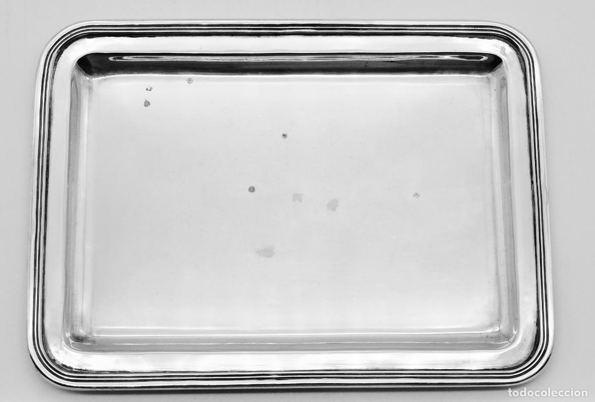 Antig&uuml;edades: ANTIGUA BANDEJA RECTANGULAR DE ALPACA CONTRASTADA