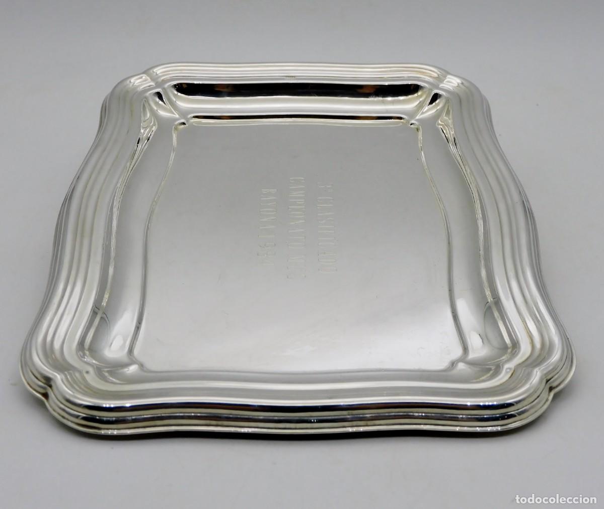Antig&uuml;edades: ELEGANTE BANDEJA RECTANGULAR DE ALPACA CONTRASTADA - Foto 3