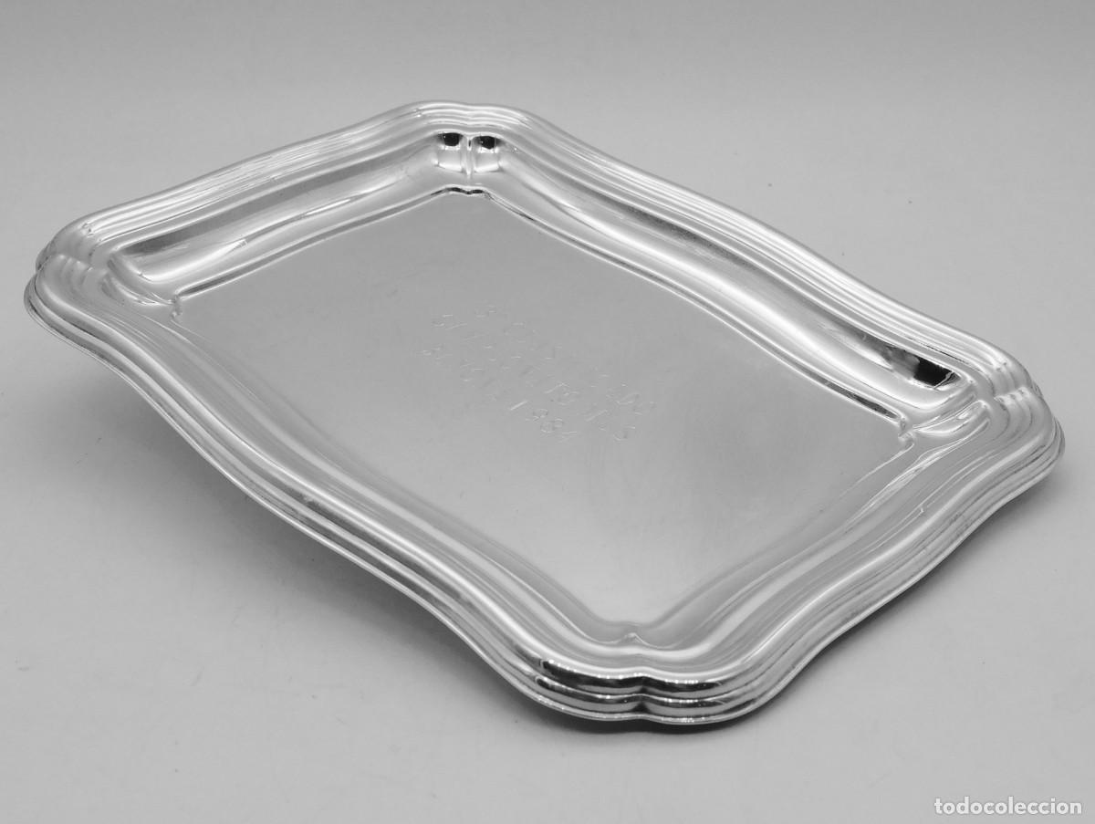 Antig&uuml;edades: ELEGANTE BANDEJA RECTANGULAR DE ALPACA CONTRASTADA - Foto 4