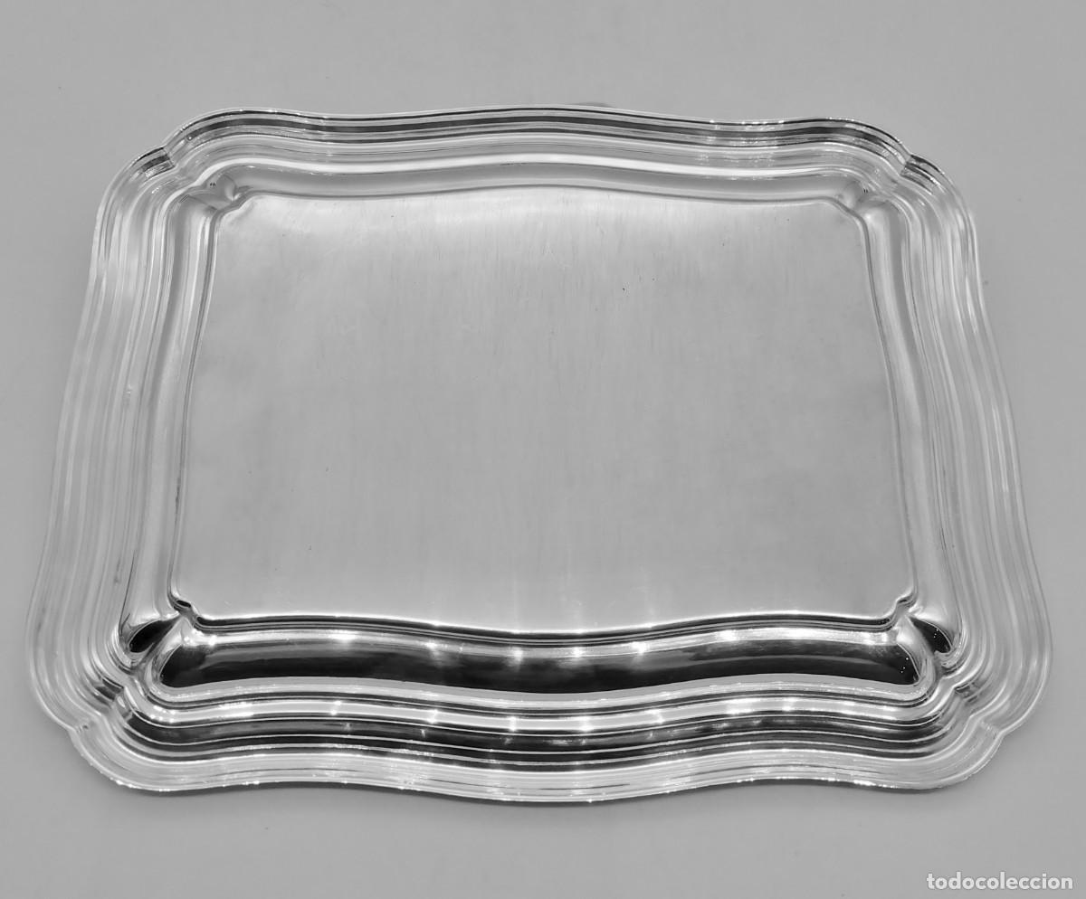 Antig&uuml;edades: ELEGANTE BANDEJA RECTANGULAR DE ALPACA CONTRASTADA - Foto 5