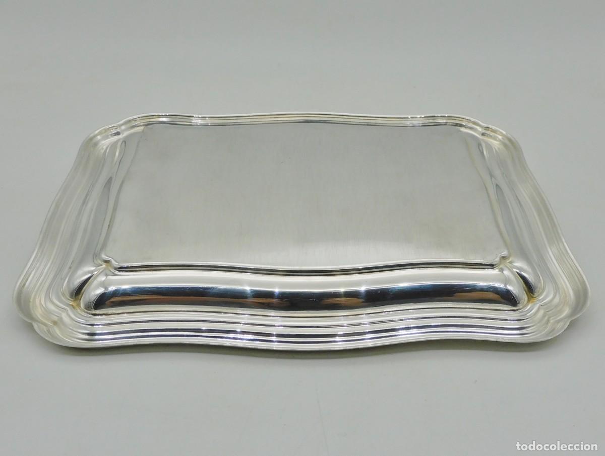 Antig&uuml;edades: ELEGANTE BANDEJA RECTANGULAR DE ALPACA CONTRASTADA - Foto 6