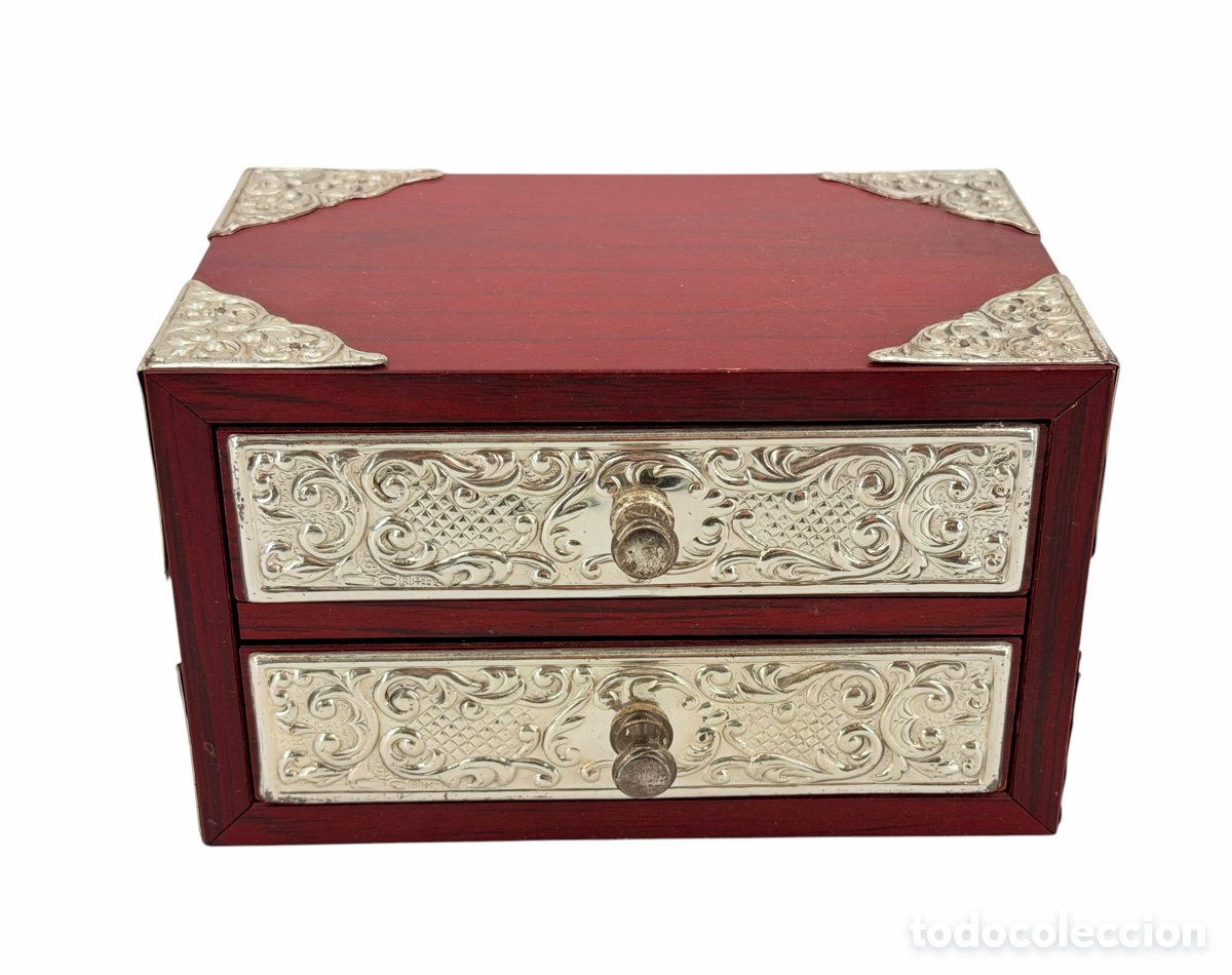 Oggetti Antichi: Antigua Caja de Plata y Madera