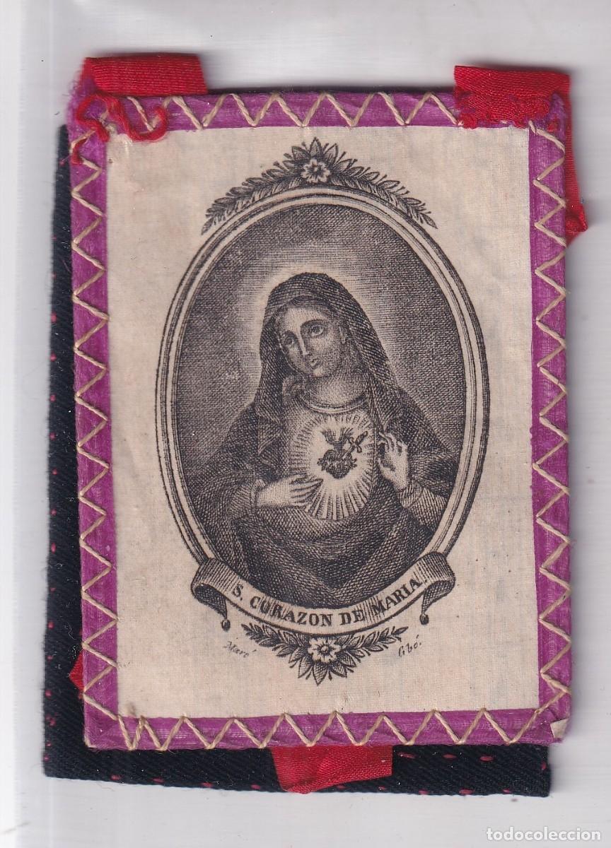 Antiques: Escapulario Sagrado Coraz&oacute;n de Mar&iacute;a. Unos 9,50 x 7 cm