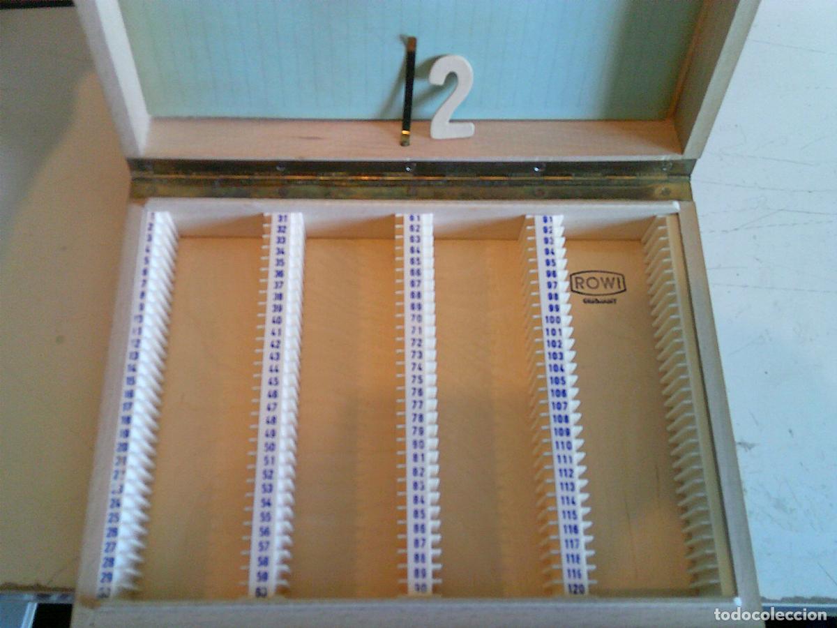 Antig&uuml;edades: Caja de madera para guardar 120 diapositivas numeradas
