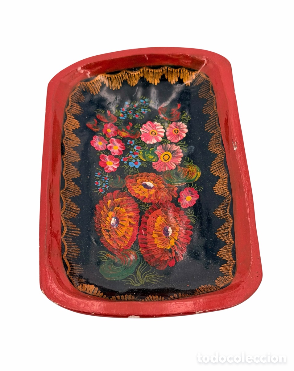Antiquit&eacute;s: Antigua Bandeja Pintada de Flores