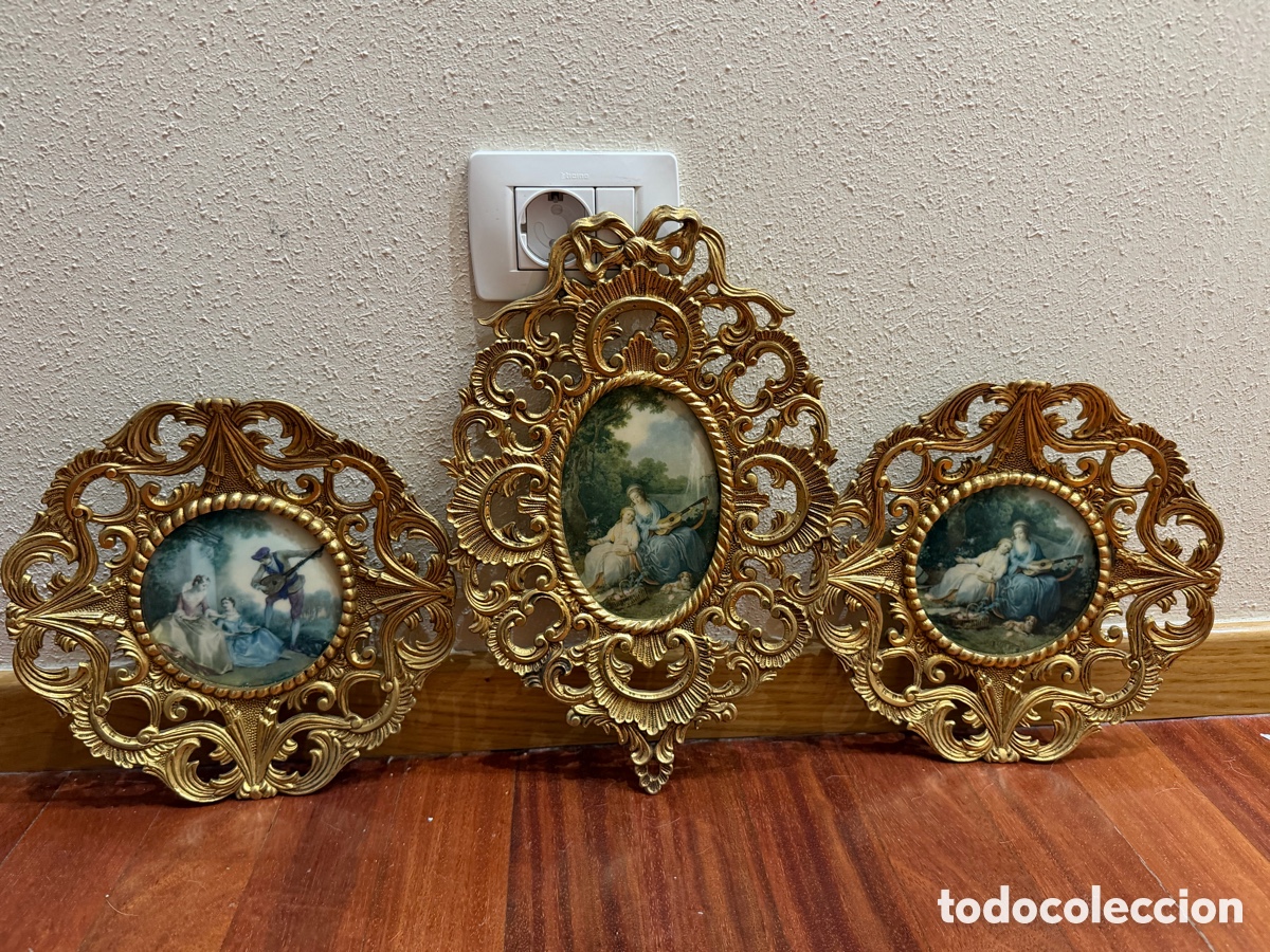 Antig&uuml;edades: Precioso Tr&iacute;ptico Vintage de Pared Estilo Rococ&oacute; - Escenas Galantes