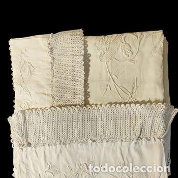 Antiquit&eacute;s: S&Aacute;BANA DE MATRIMONIO CON FUNDAS DE ALMOHADA - LINO- CON BORDADOS Y PUNTILLAS
