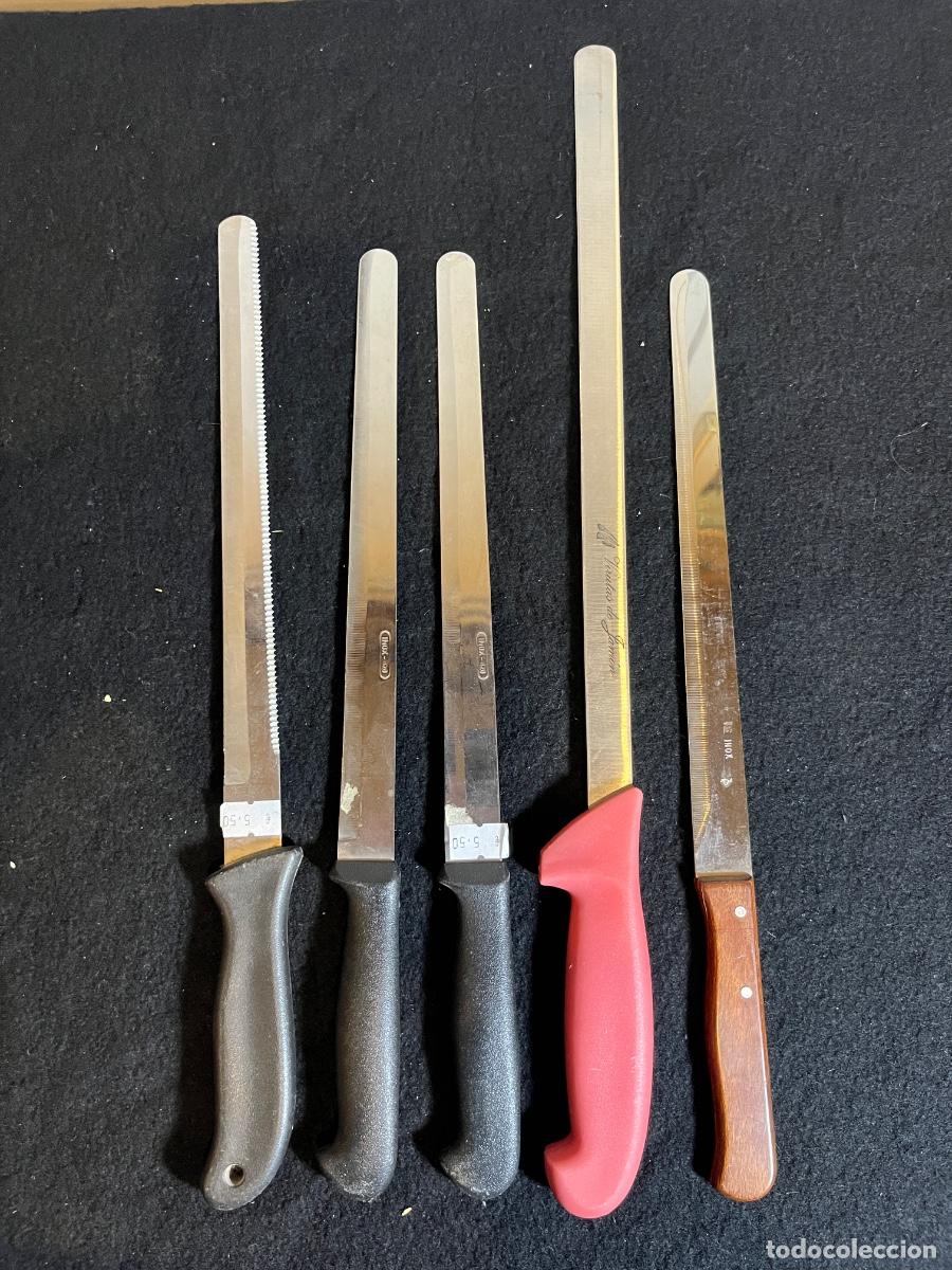 Antig&uuml;edades: Lote cuchillos cocina vintage 3 Claveles Inox 420 jamonero pan fileteador acero inox