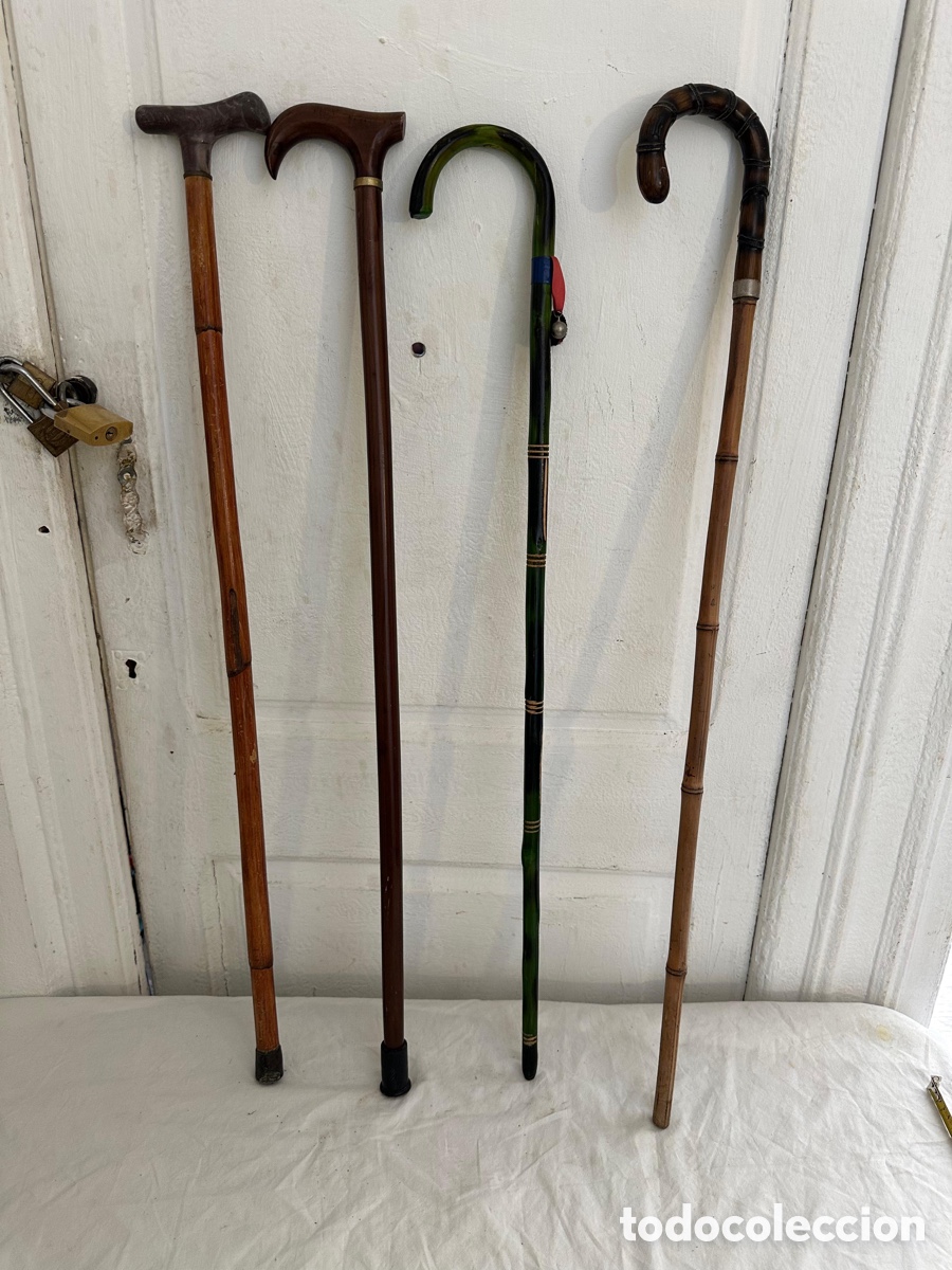 Antiquit&auml;ten: Lote 4 Bastones Madera y Bamb&uacute; Europa A&ntilde;os 50 80 Paseo Colecci&oacute;n Vintage