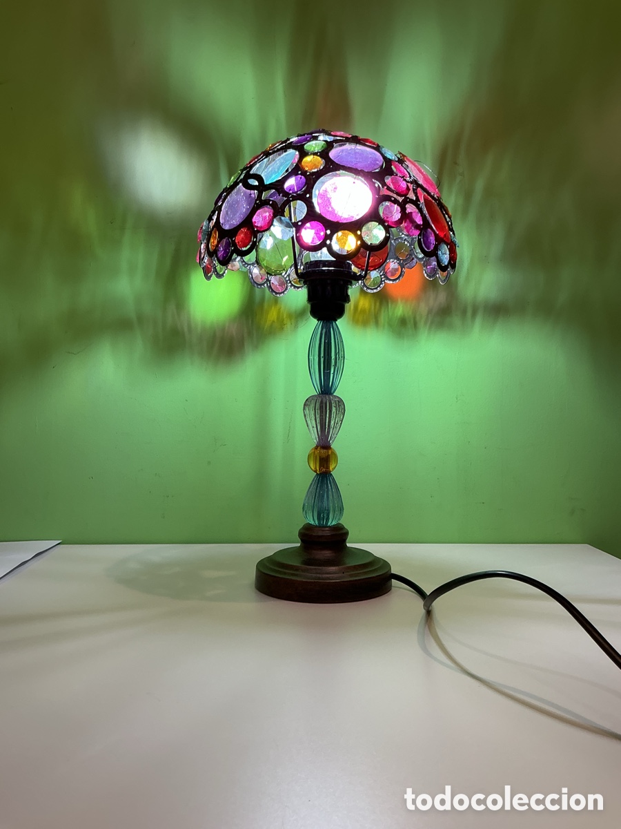 Oggetti Antichi: L&aacute;mpara de Mesa Estilo Tiffany Cristales Multicolor Funciona Decoraci&oacute;n Vintage