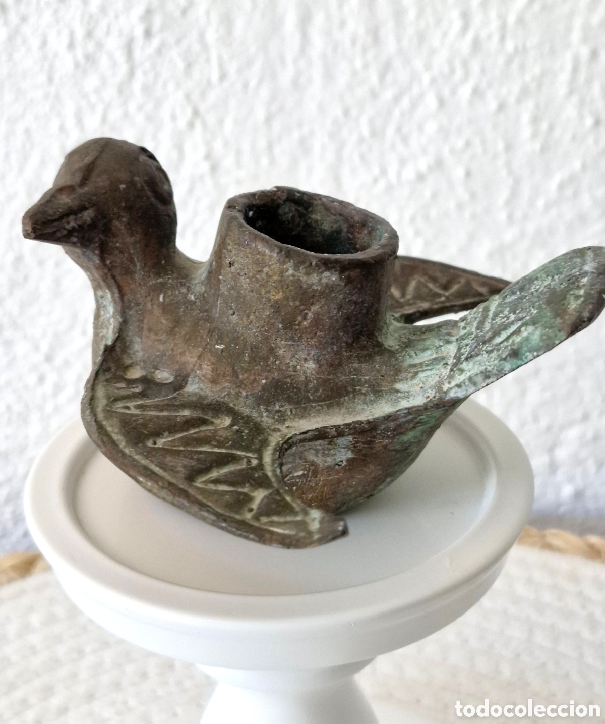 Antig&uuml;edades: Candelabro antiguo bronce p&aacute;jaro - Foto 2
