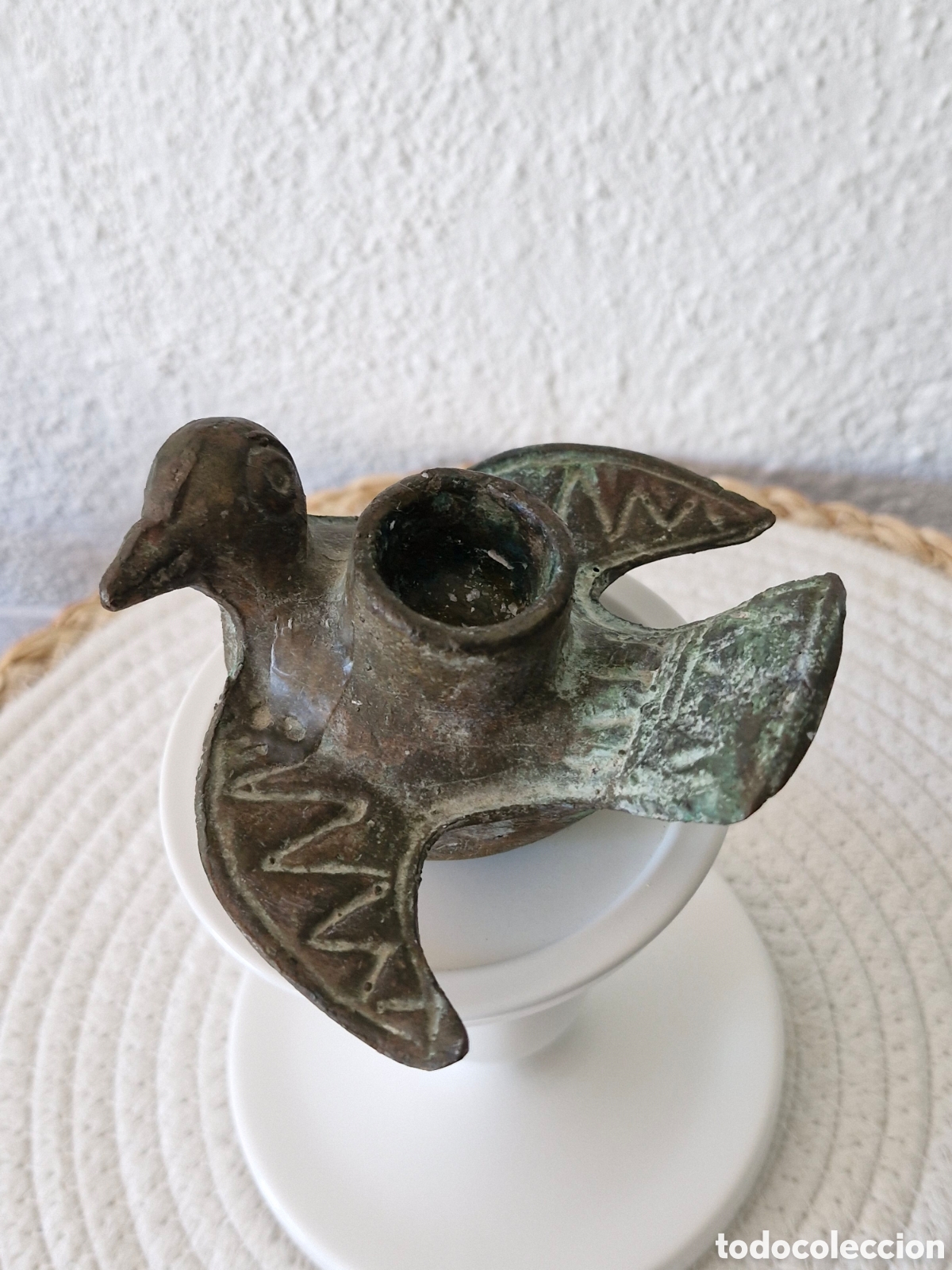 Antig&uuml;edades: Candelabro antiguo bronce p&aacute;jaro - Foto 3