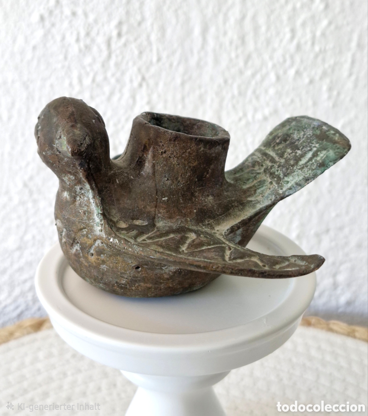 Antig&uuml;edades: Candelabro antiguo bronce p&aacute;jaro - Foto 4