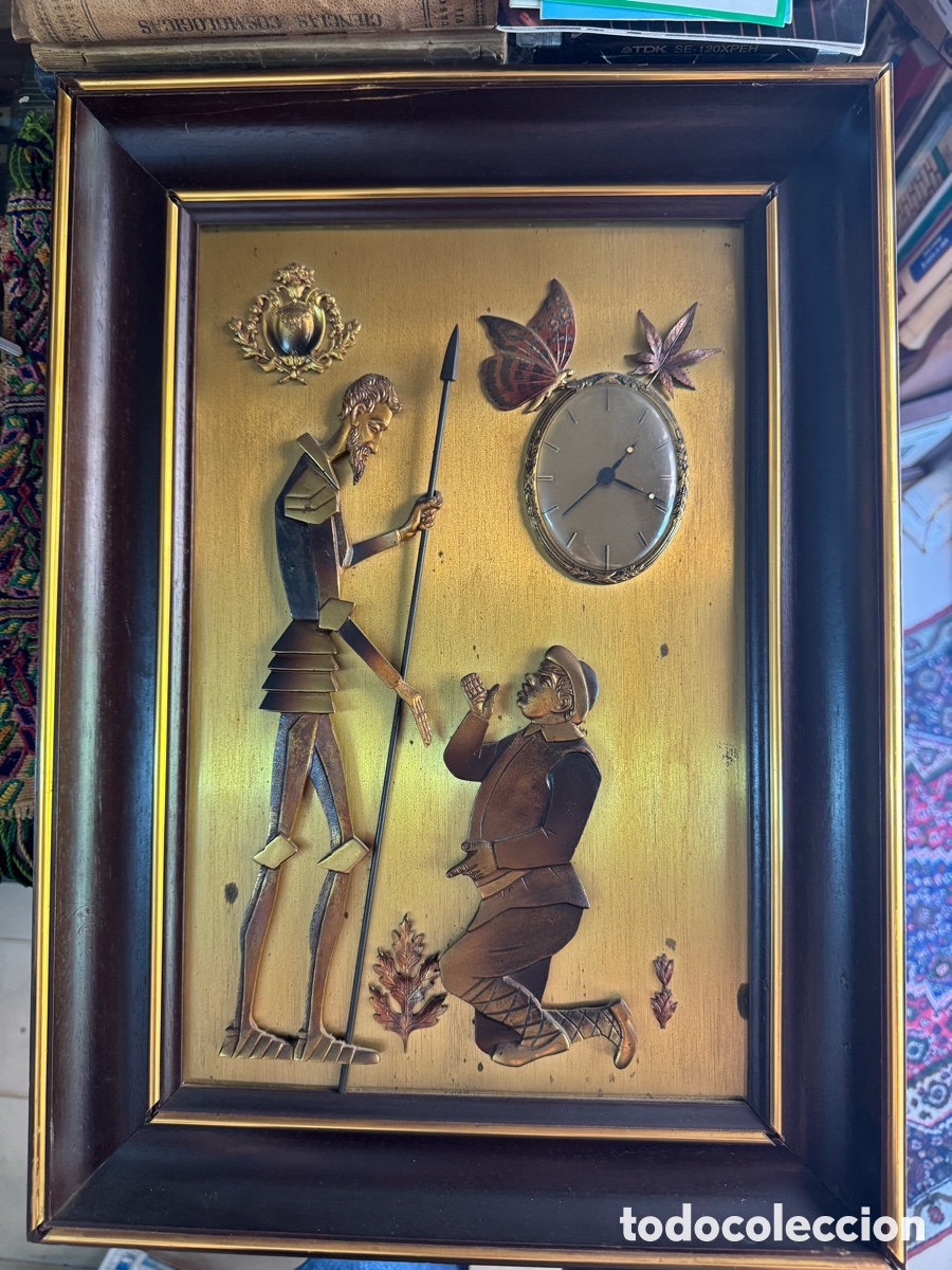 Antig&uuml;edades: Cuadro Reloj Don Quijote y Sancho Panza