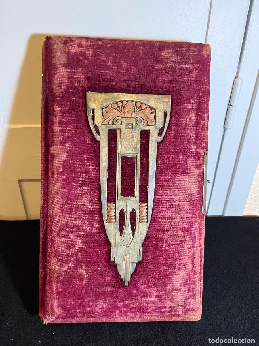 Antig&uuml;edades: &Aacute;lbum fotos antiguo modernista Jugendstil terciopelo lat&oacute;n repujado a&ntilde;o 1900 Art Nouveau