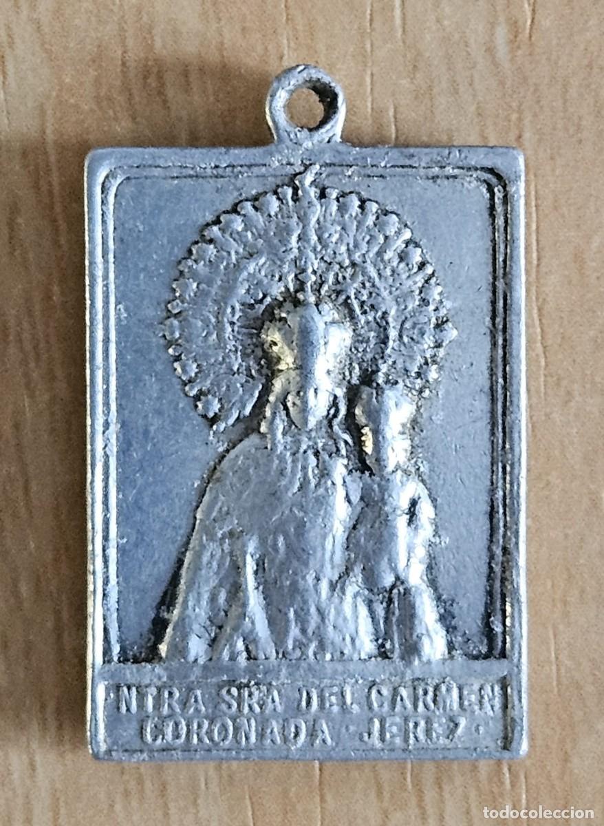Antiques: Nuestra Se&ntilde;ora Del Carmen Coronada Jerez - Reverso, Sagrado Coraz&oacute;n De Jes&uacute;s - 25x18mm -