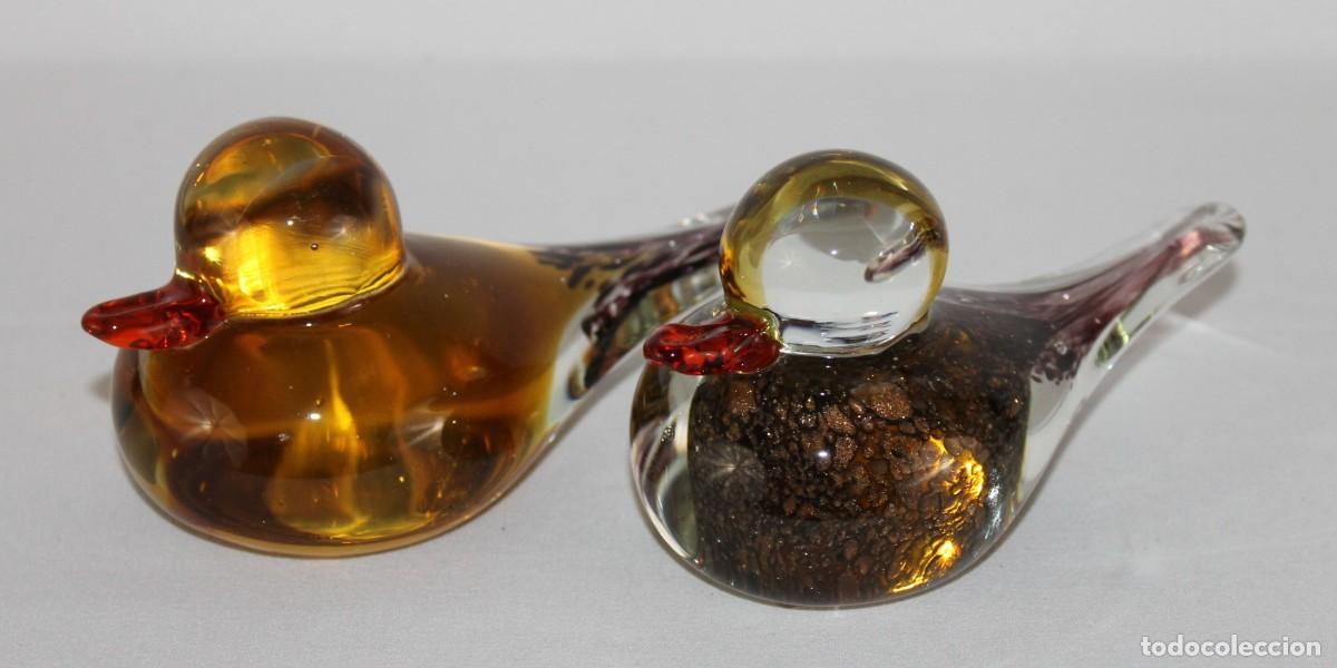 Antig&uuml;edades: Pareja de patos en cristal art&iacute;stico. Etiqueta Signes Grimalt. Figuras decorativas