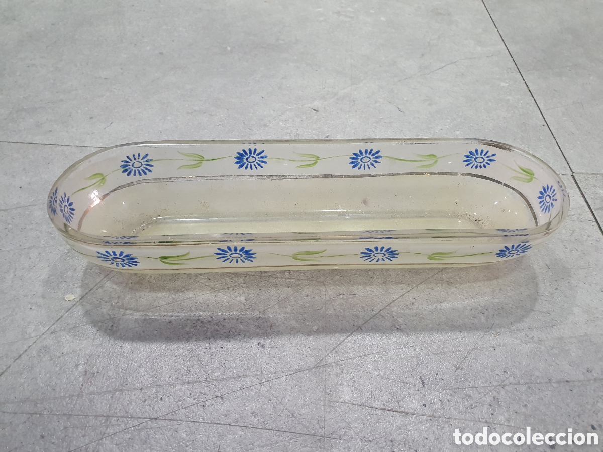 Antiquit&auml;ten: Jabonera en cristal modernista pintada a mano. (L98)