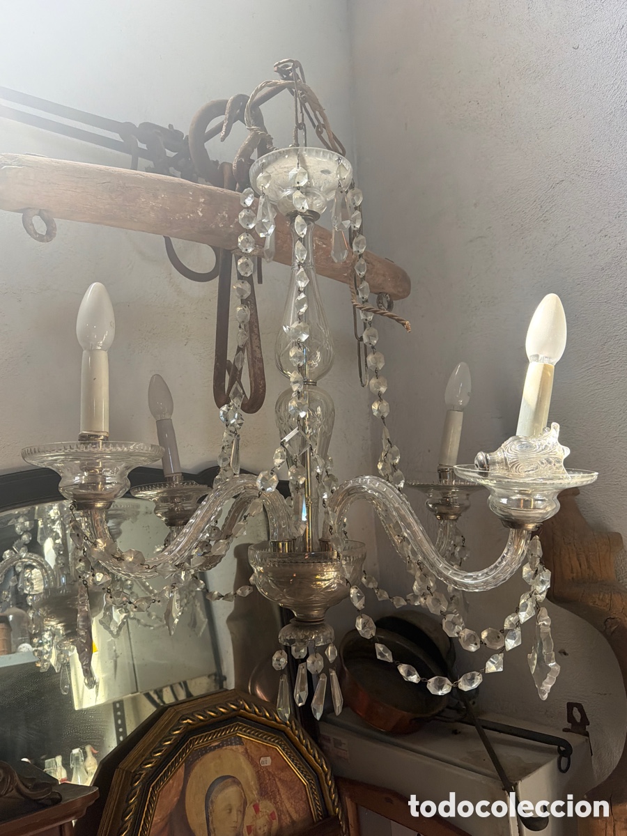 Antig&uuml;edades: L&aacute;mpara de cristal antigua de 4 brazos