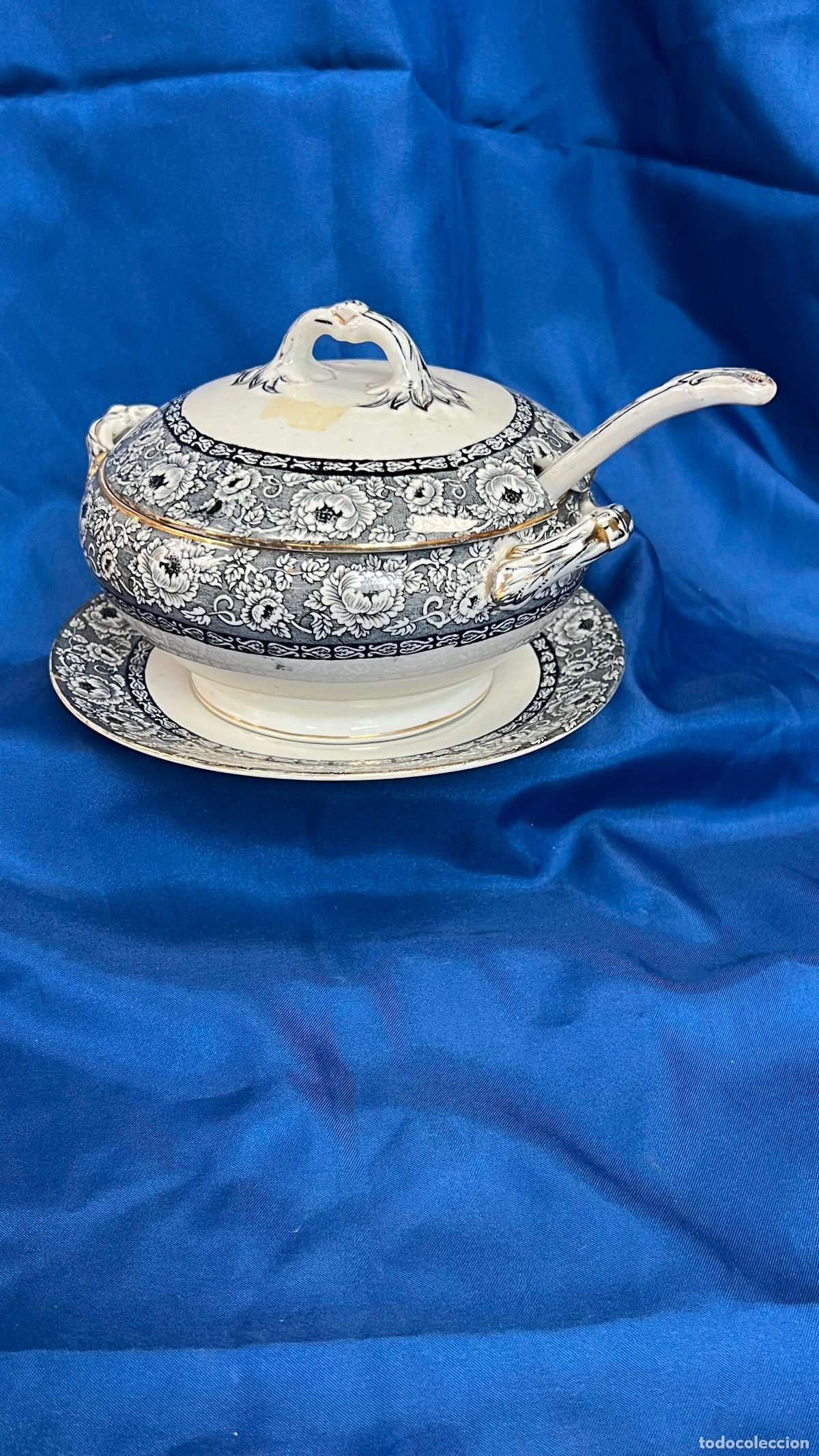 Antig&uuml;edades: SOPERA ANTIGUA: PORCELANA CON DECORACI&Oacute;N FLORAL ESTILO &rdquo;TRANSFERWARE&rdquo;