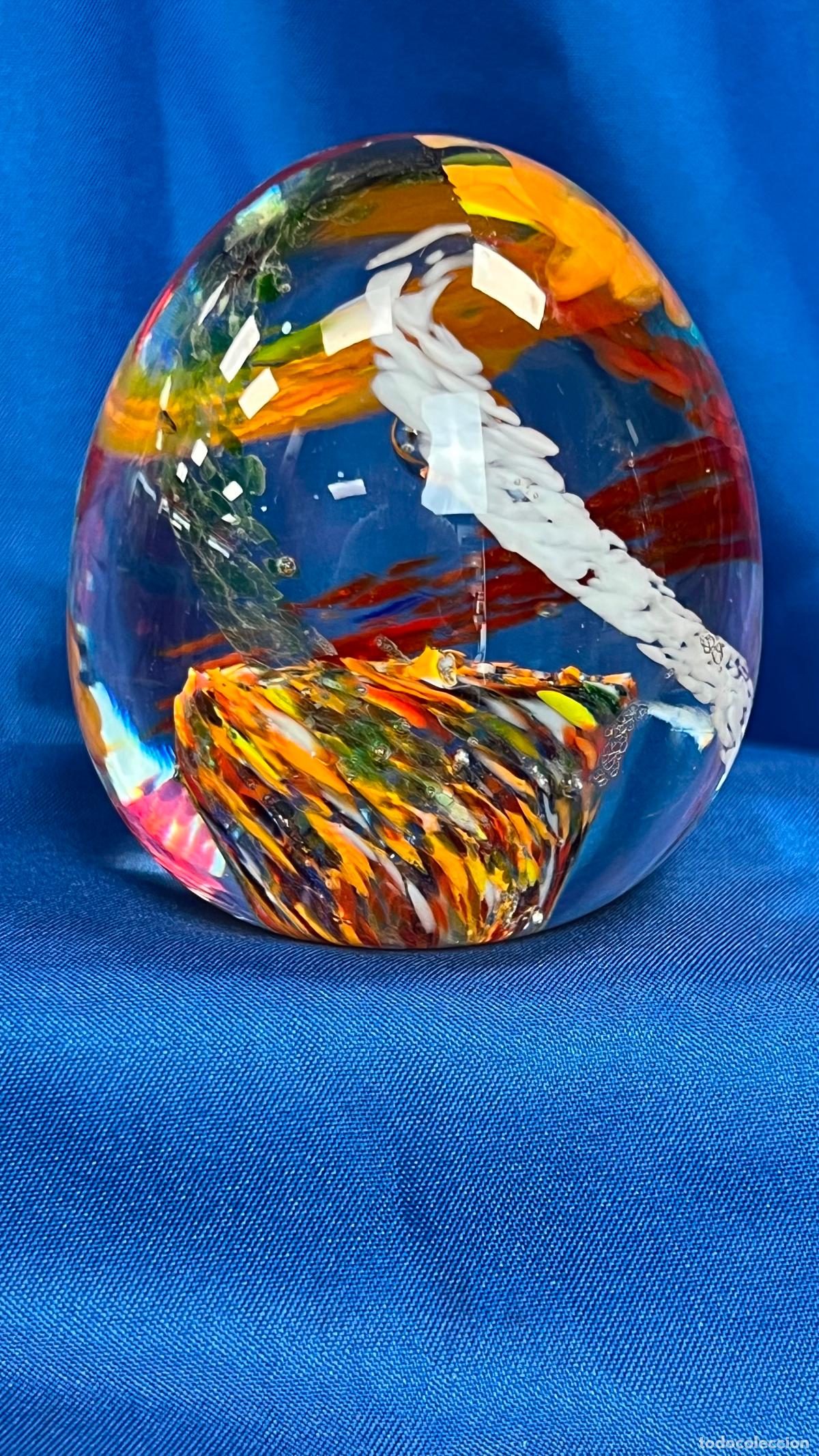 Oggetti Antichi: Antiguo Pisapapeles de Cristal de Murano Ovoidal con Inclusiones Pol&iacute;cromas. Vidrio Art&iacute;stico Vintag