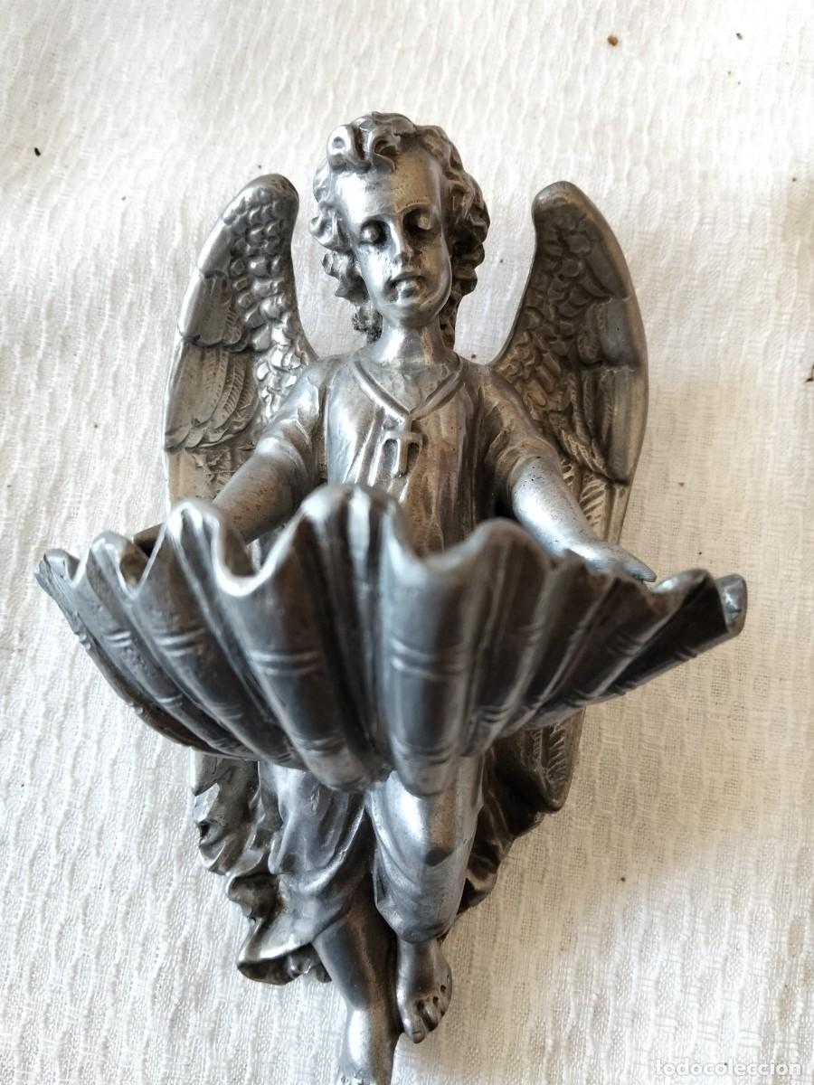 Antig&uuml;edades: ANTIGUA BENDITERA PELTRE ANGEL DE LA GUARDA