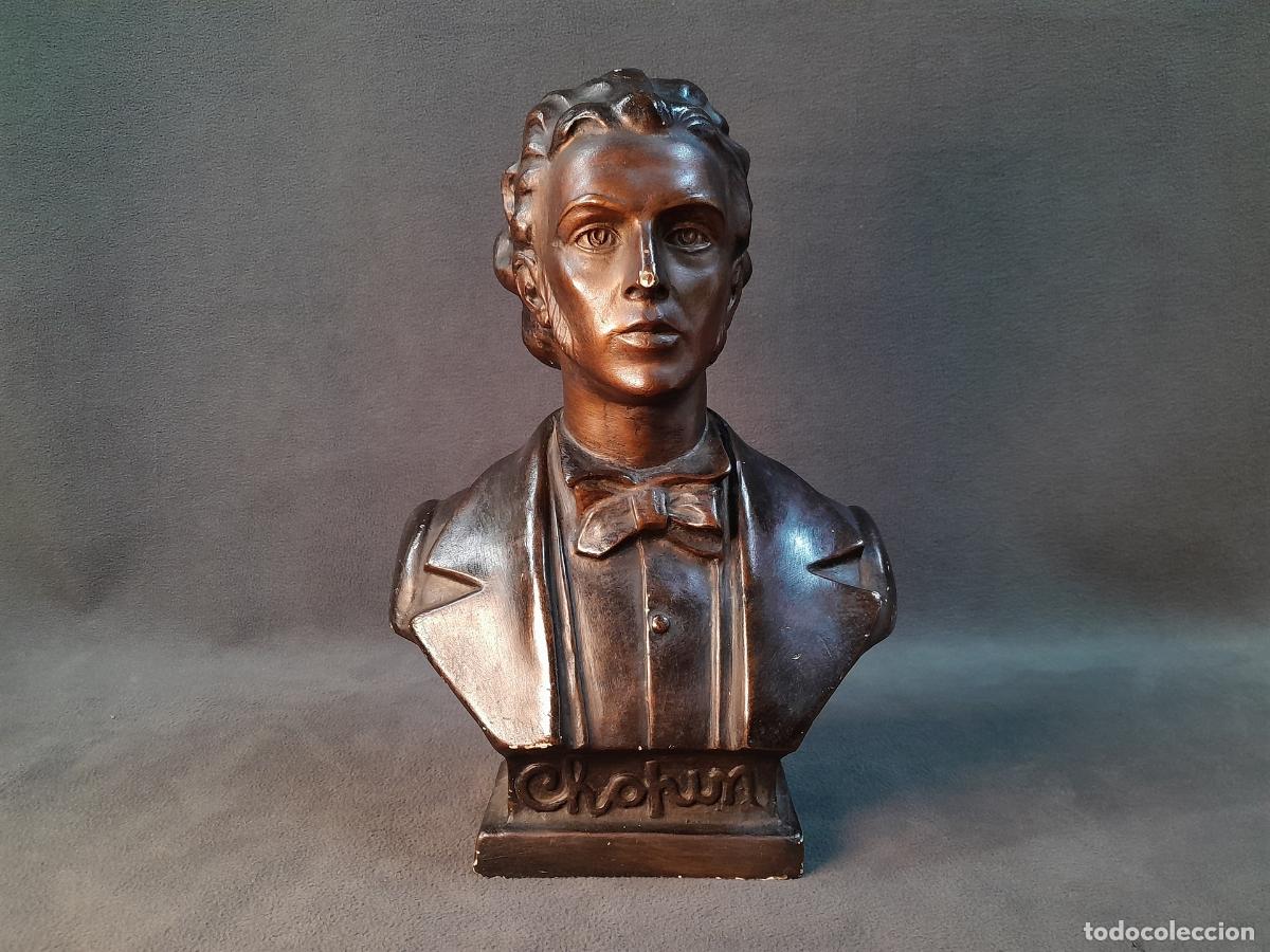 Antig&uuml;edades: BUSTO ESCULT&Oacute;RICO DE FR&Eacute;D&Eacute;RIC CHOPIN EN ESTUCO POLICROMADO EFECTO BRONCE. SIGLO XX
