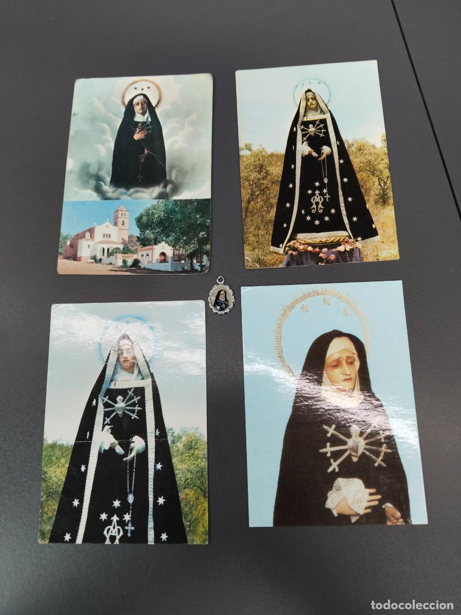 Antiques: 4 Recordatorios y medalla de Nuestra Se&ntilde;ora de los Dolores de Chandavila, La Codosera, Badajoz.